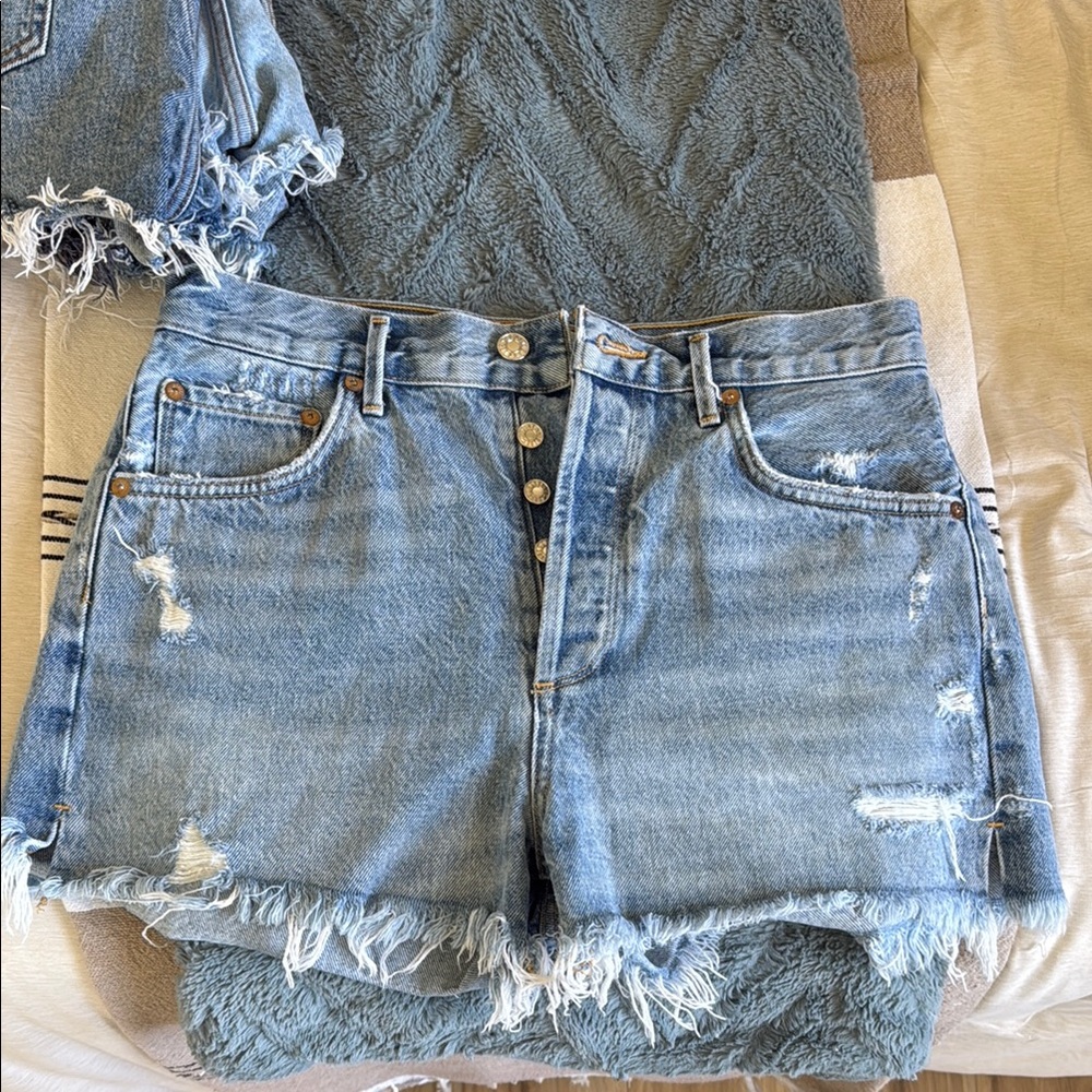 Agolde Blue High-Waisted Jean Shorts